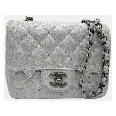 Chanel Silver Caviar Leather Chain Shoulder Bag