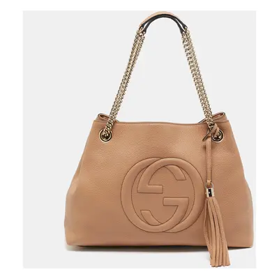 Gucci Beige Leather Chain Soho Tote