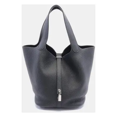 Hermes Black Leather Picotin Lock MM Handbag