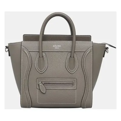 Celine Grey Leather Nano Luggage Tote Bag