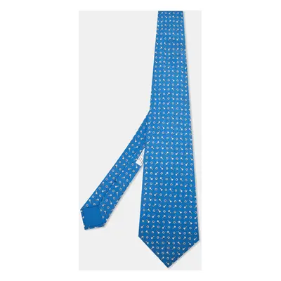 Hermès Blue Screw Print Silk Classic Tie