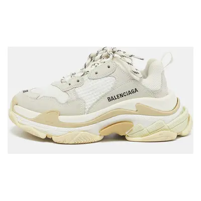 Balenciaga White Leather and Mesh Triple Low Top Sneakers Size