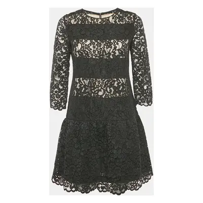 Sandro Black Lace Sheer Pleated Mini Dress