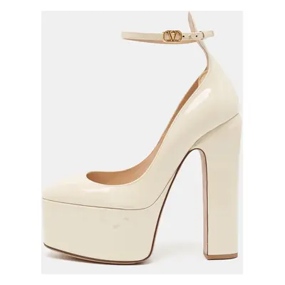 Valentino Cream Patent Leather Tan-go Pumps Size 38.5