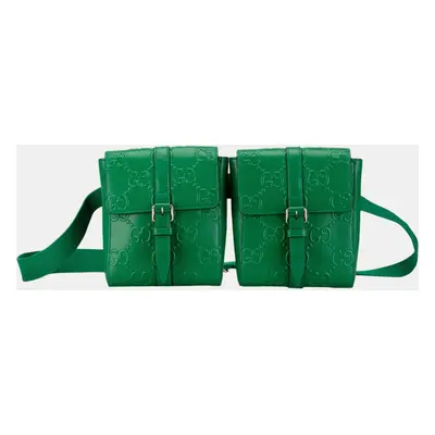 Gucci Green GG Embossed Perforated Double Belt Bag