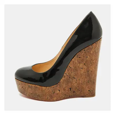 Christian Louboutin Black Patent Leather Cork Platform Wedge Pumps Size