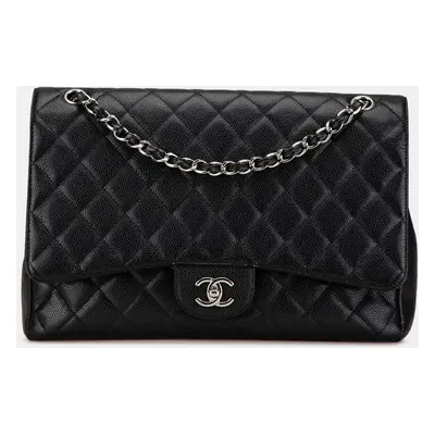 Chanel Black Caviar Leather Maxi Classic Single Flap Shoulder Bag