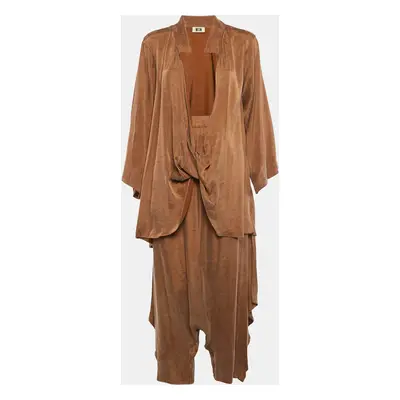 Miin Brown Lyocell Blend Top and Harem Pants Set