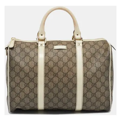 Gucci Beige/White GG Supreme Canvas and Leather Medium Joy Boston Bag