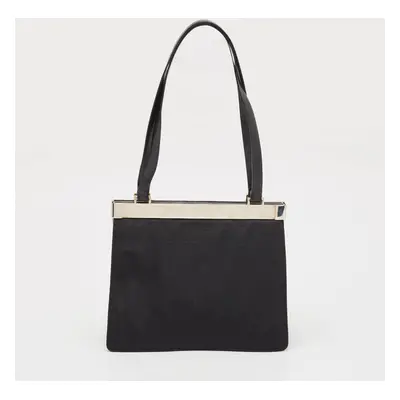 Gucci Black Canvas and Leather Metal Frame Tote