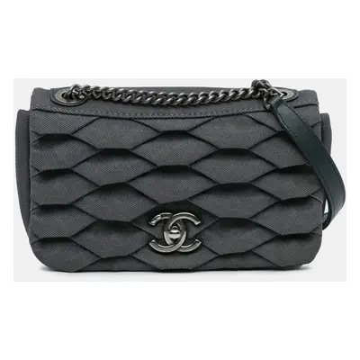 Chanel Blue Small Pleated Denim Scale Effect Turtle Flap