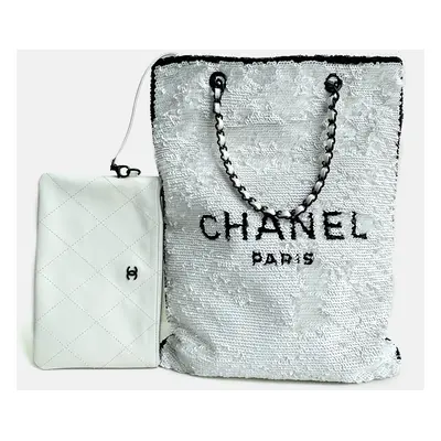 Chanel White Sequin Tote Bag