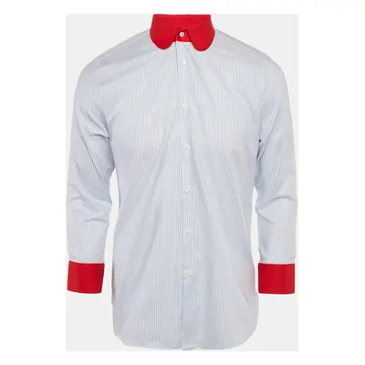 Gucci Blue Striped Cotton Contrast Collar Shirt