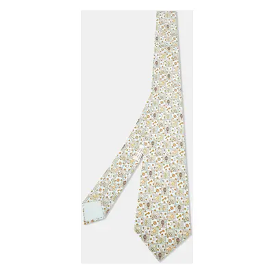 Hermès Multicolor Whimsical Space and Weather Pattern Silk Classic Tie