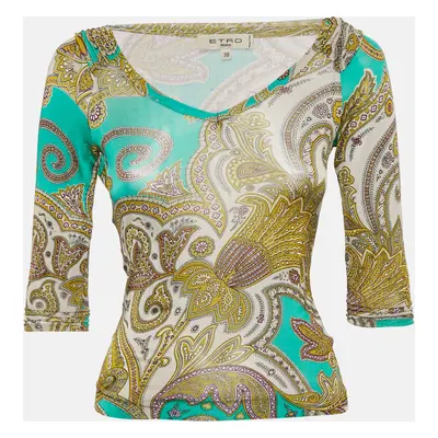 Etro Multicolor Printed Jersey V-Neck Top