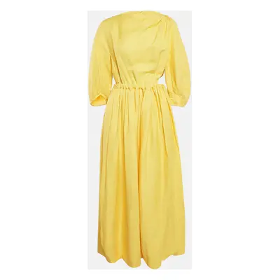 Celine Yellow Linen Blend Pleated Cut-Out Maxi Dress