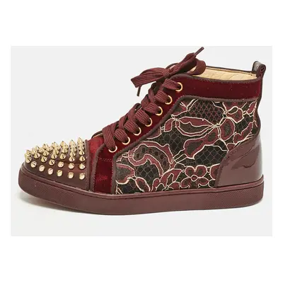 Christian Louboutin Burgundy Patent Leather and Velvet Louis High Top Sneakers Size 37.5