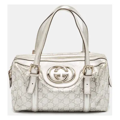 Gucci Silver Guccissima Leather Britt Boston Bag