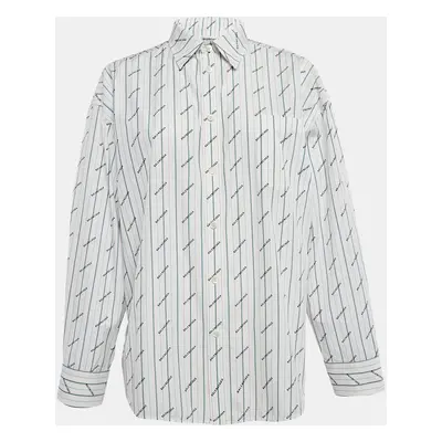 Balenciaga White Stripe Print Cotton Button Front Oversized Shirt