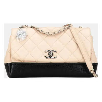 Chanel Beige/Black CC Bicolor Quilted Lambskin Flap Crossbody