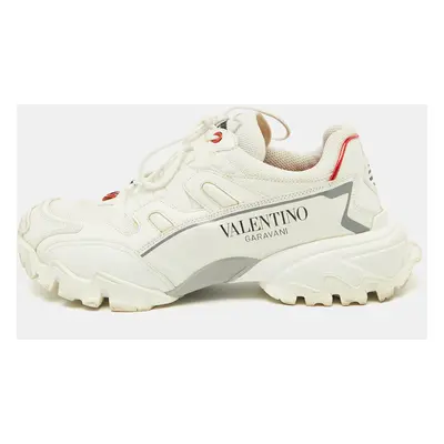 Valentino White Leather and Mesh Climbers Vlogo Sneakers Size