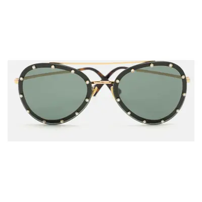 Valentino Gold/Green VA2013 Crystals Embellished Aviator Sunglasses