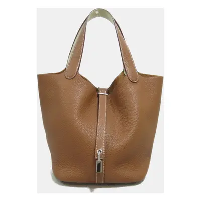 Hermes Brown Leather Picotin Lock MM Handbag