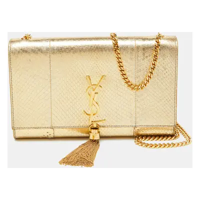 Saint Laurent Gold Snakeskin Medium Kate Tassel Crossbody Bag