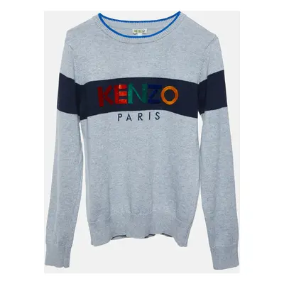 Kenzo Grey Logo Embroidered Cotton Full Sleeve Sweater Yrs