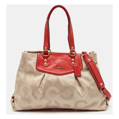 Coach Red/Beige Signature Fabric and Leather Ashley Shoulder Bag