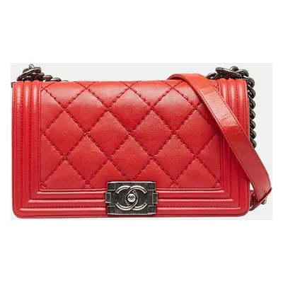 Chanel Red Small Lambskin Double Stitch Boy Flap