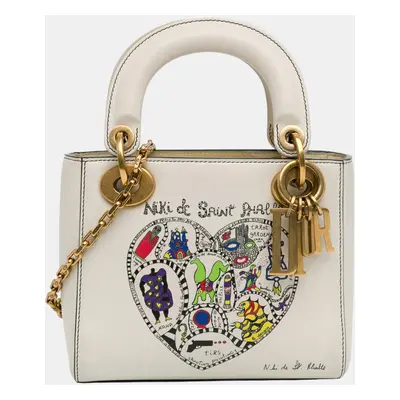 Dior White Niki de Saint Phalle Mini Calfskin Lady Dior