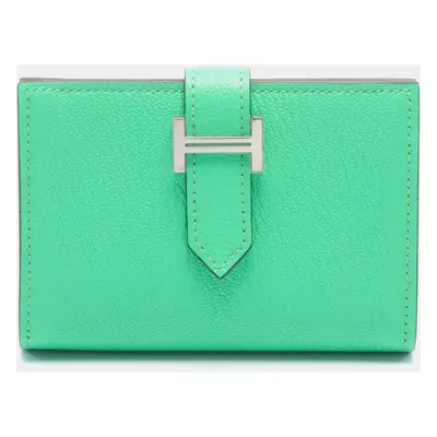 Hermes Green Leather Chevre Bearn Card Case