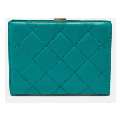 CH Carolina Herrera Green Quilted Leather Frame Chain Clutch