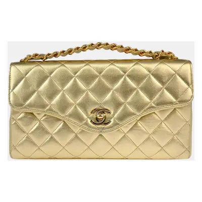 Chanel Gold Lambskin Single Flap Chain Handbag