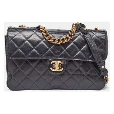 Chanel Black Quilted Aged Leather Large Perfect Edge Flap Bag