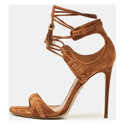 Le Silla Brown Braided Suede Ankle Wrap Sandals Size