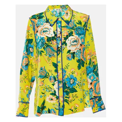 Diane von Furstenberg Yellow Floral Print Silk Button Front Shirt