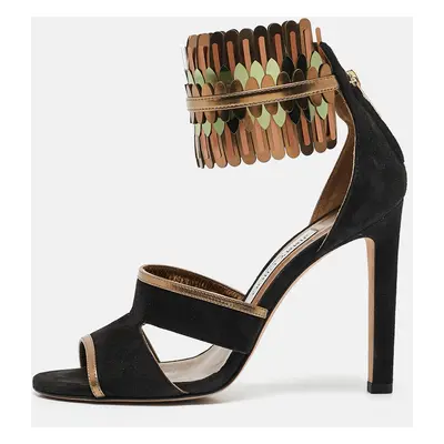 Jimmy Choo Black/Gold Suede and Metallic Leather Klara Sandals Size