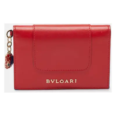 Bvlgari Red Leather Serpenti Forever Bifold Card Case