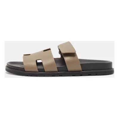 Hermes Brown Leather Chypre Sandals Size 43.5