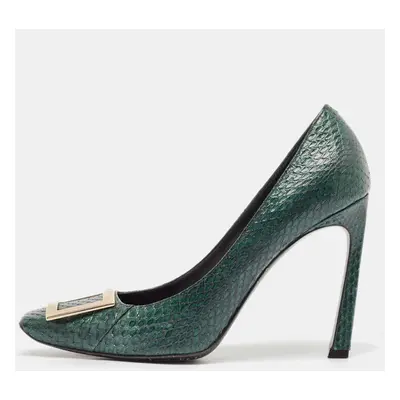 Roger Vivier Dark Green Python Trompette Pumps Size 38.5