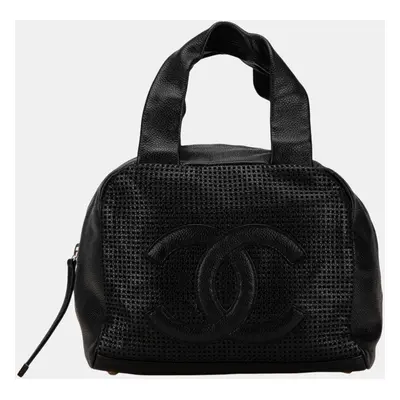 Chanel Black CC Perforated Caviar Bowler Bag