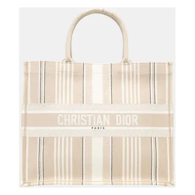 Dior Beige/Brown Large Stripes Book Tote