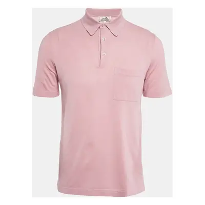 Hermes Pink H Embroidered Cotton Pique Polo T-Shirt