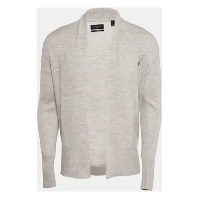 All Saints Grey Marl Wool Rib Knit Open Front Cardigan