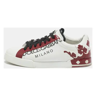 Dolce & Gabbana White/Red Leather Portofino Sneakers Size