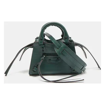 Balenciaga Green Croc Embossed Leather Micro Neo Classic City Tote