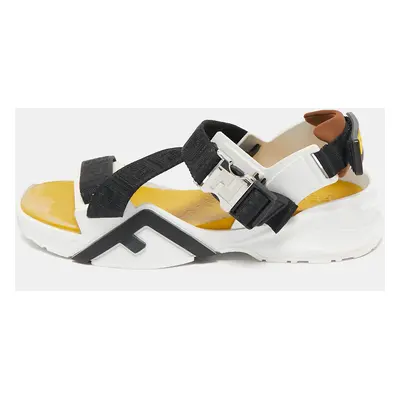 Fendi Multicolor Canvas and Rubber Flow Flat Sandals Size