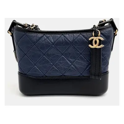 Chanel Navy Blue Leather Gabrielle Hobo Small Bag